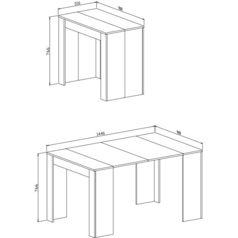 Skraut Home - Tavolo Consolle Per Sala Da Pranzo E Soggiorno, Rettangolare, Allungabile Fino A 140 Cm, Colore Grigio, Fino A 6 Persone, Dimensioni Chiuso: 90x50x78 Cm.