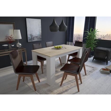 Skraut Home - Tavolo Da Pranzo E Soggiorno, Rettangolare, Da 140 Cm, Rovere Chiaro E Bianco, Misure: 80 L X 138 Lunghezza 75 Cm Altezza Fino A 6 Persone