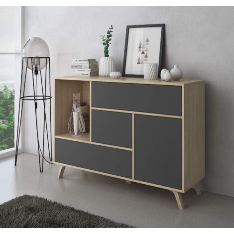 Skraut Home - Credenza Sala Da Pranzo, Mobili Ausiliari Buffet WIND 1 Anta, 3 Cassetti, Struttura Colore Puccini E Colore Anta E Cassetti Grigio Antracite, Misure: 120x40x86cm.