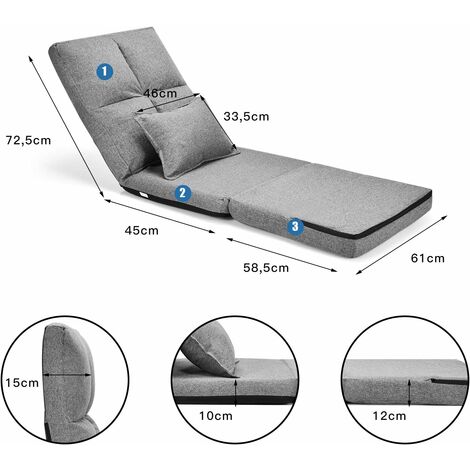 Sedia Pieghevole Da Pavimento Portatile, Cuscino Da Seduta Cuscino Per La Schiena, Poltrona Relax (Grigio)