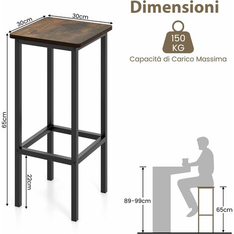 COSTWAY Set Di 4 Sgabelli Da Bar, Sgabello Sedie Alta Con Poggiapiedi, Stile Industriale Per Cucina, Soggiorno, Sala Da Pranzo, Capacità 100kg (30x30x62 Cm)