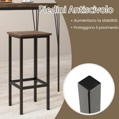 COSTWAY Set Di 4 Sgabelli Da Bar, Sgabello Sedie Alta Con Poggiapiedi, Stile Industriale Per Cucina, Soggiorno, Sala Da Pranzo, Capacità 100kg (30x30x62 Cm)