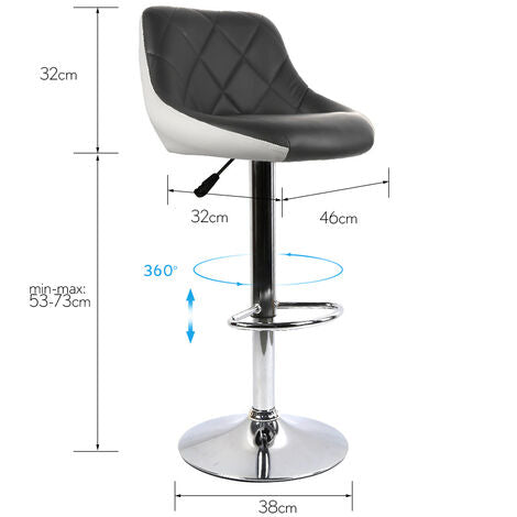 2Sgabello Da Bar ,Moderno Sedia Cucina,con Schienale Poggiapiedi Senza Braccioli Similpelle Cromato Altezza Regolabile Girevole Design,nero-bianco