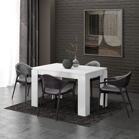 Tavolo Allungabile Moderno Bianco Lucido ATENA Cucina Sala Da Pranzo Design