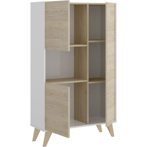 Credenza Soggiorno 135 Cm Abby Bianco Opaco E Rovere Naturale Con Tre Ante Bianco E Naturale