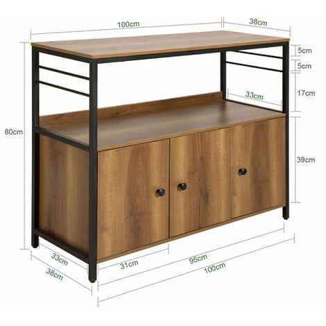 SoBuy Mobiletto Soggiorno Credenza Cucina Con 3 Ante E 1 Ripiano A Giorno Armadietto Stile Vintage 100x38x80cm FSB63-PF