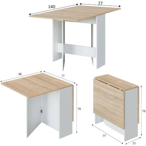Tavolo Allungabile, Tavolo Da Pranzo Pieghevole Con Piano Abbattibile, Tavolo Ausiliario Richiudibile, Cm 31x77h78, Bianco E Rovere