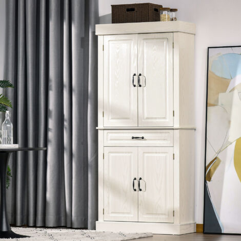 HOMCOM Credenza Cucina Con 2 Armadietti E Cassetto In Stile Coloniale, 80x35x180cm Bianco