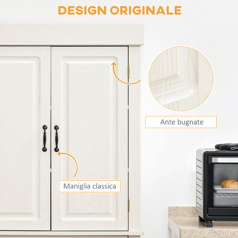 HOMCOM Credenza Cucina Con 2 Armadietti E Cassetto In Stile Coloniale, 80x35x180cm Bianco