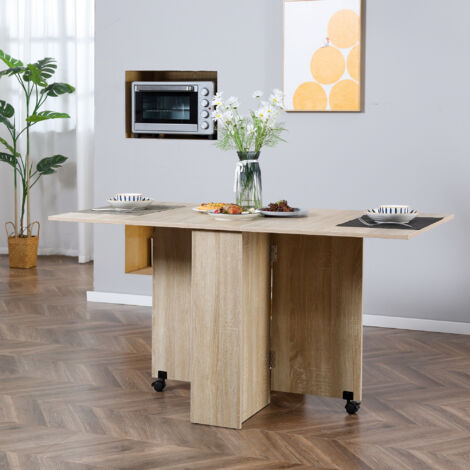 HOMCOM Tavolo Pieghevole Rettangolare Per 4-6 Persone Con 2 Ruote, In Truciolato, 140x80x7cm, Color Legno Naturale