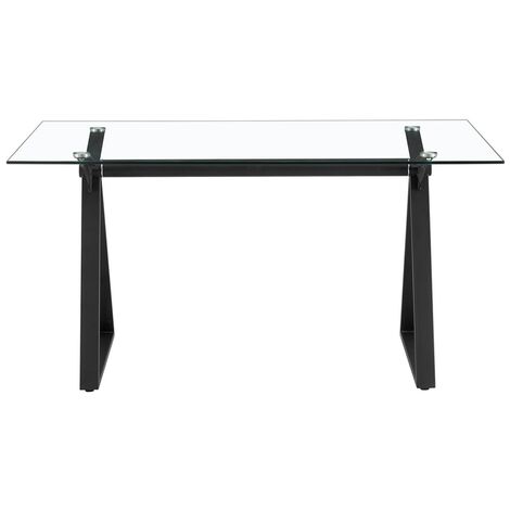 Tavolo Da Pranzo Rettangolare 150x90 Cm Con Piano In Vetro Temperato Nero
