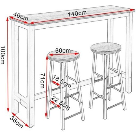 WOLTU Tavolo Da Bar Con 2 Sgabelli Alti Set Mobili Da Bar Rettangolare Bancone Legno Colore Di Faggio+nero