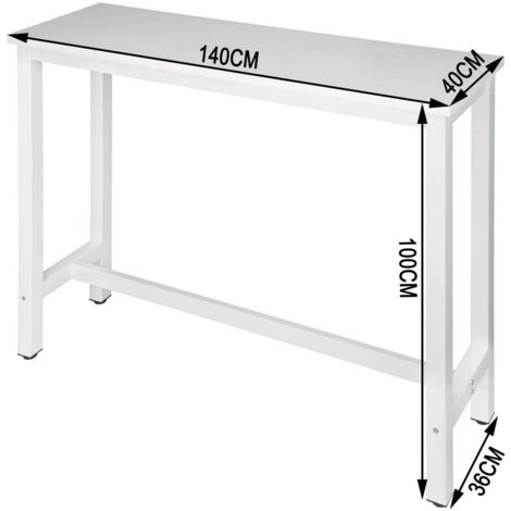 WOLTU Tavolo Bar 140 CM Da Pranzo Cucina In Metallo E Legno Tavolino Caffè Alto Bianco