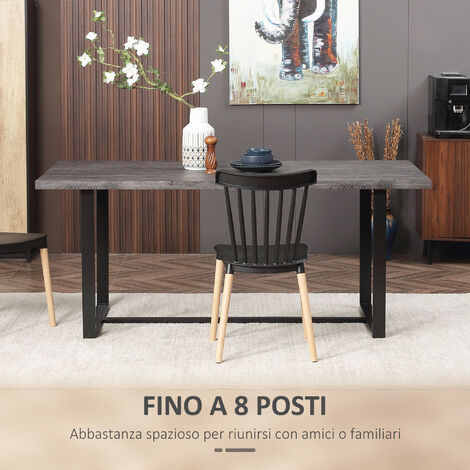 HOMCOM Tavolo Da Pranzo Rettangolare Stile Industriale Per 8 Persone, 180x90x75cm, Grigio E Nero