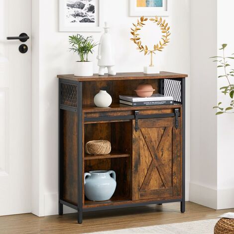 VASAGLE Armadietto, Credenza Con Anta Scorrevole, Scomparto Aperto, Ripiano Regolabile, Industriale, Per Corridoio, Soggiorno, Cucina, Studio, Marrone Vintage E Nero Da SONGMICS