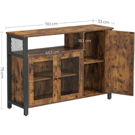 VASAGLE Mobiletto Multiuso, Armadietto, Credenza A 3 Ante, Per Cucina, Sala Da Pranzo, Salotto, 110 X 33 X 75 Cm, Stile Industriale, Marrone Vintage E Nero Da SONGMICS