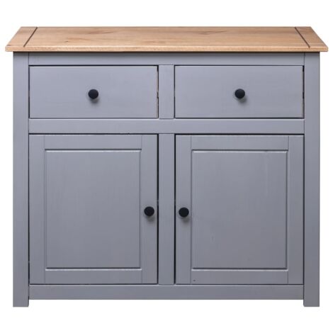 Credenza Grigia 93x40x80 Cm In Legno Massello Di Pino Panama