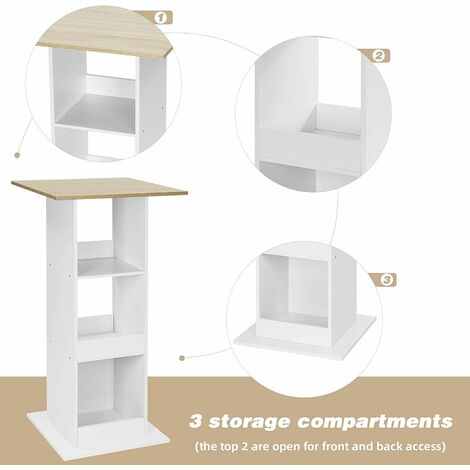 WOLTU Tavolo Da Bar Quadrato. Tavolino Alto E Stretto Con 3 Ripiani. Tavolo Alto Da Cucina. Sala Da Pranzo. Bistrot. In Truciolare. 60x60x112cm. Legno Chiaro E Bianco