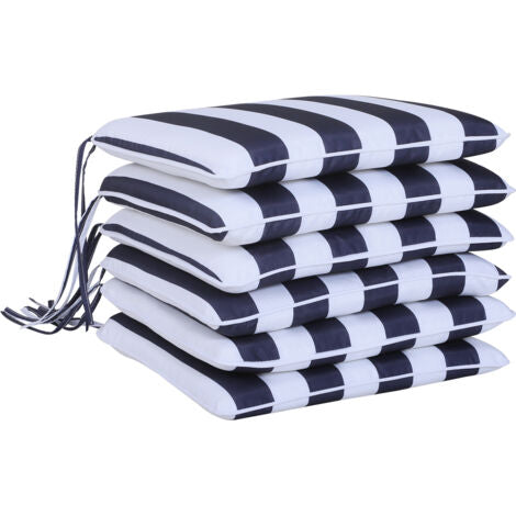  Outsunny Set 6 Cuscini Per Sedia Sfoderabili 100% Poliestere, Bianco E Blu, 42x42x5cm Striscia Blu E Bianca 42x42x5cm