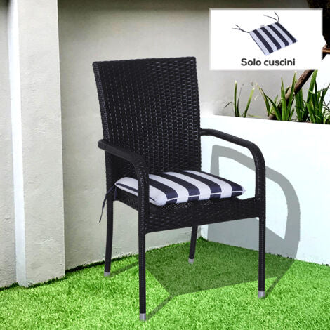  Outsunny Set 6 Cuscini Per Sedia Sfoderabili 100% Poliestere, Bianco E Blu, 42x42x5cm Striscia Blu E Bianca 42x42x5cm
