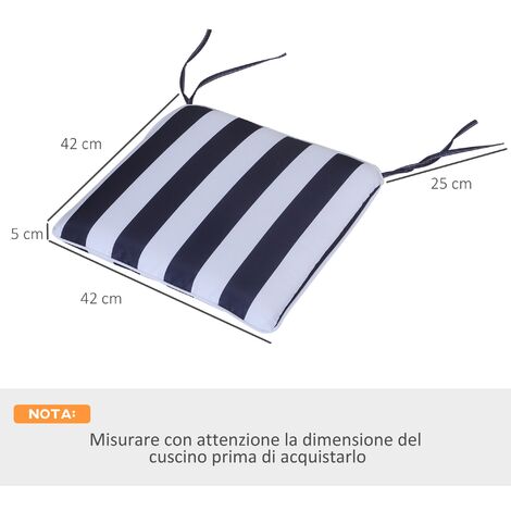  Outsunny Set 6 Cuscini Per Sedia Sfoderabili 100% Poliestere, Bianco E Blu, 42x42x5cm Striscia Blu E Bianca 42x42x5cm
