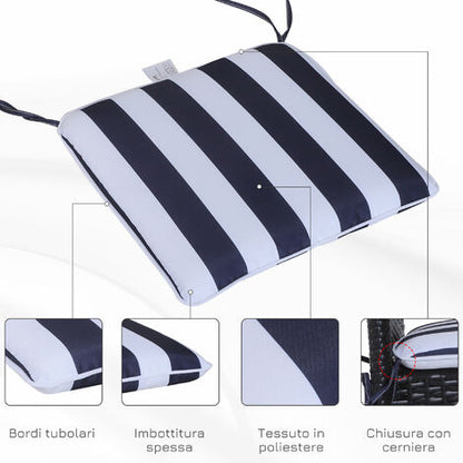  Outsunny Set 6 Cuscini Per Sedia Sfoderabili 100% Poliestere, Bianco E Blu, 42x42x5cm Striscia Blu E Bianca 42x42x5cm