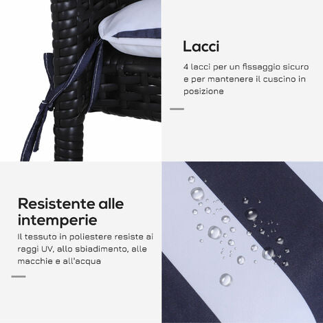  Outsunny Set 6 Cuscini Per Sedia Sfoderabili 100% Poliestere, Bianco E Blu, 42x42x5cm Striscia Blu E Bianca 42x42x5cm