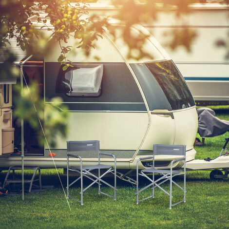  Relaxdays Sedia Da Regista Pieghevole HxLxP: 81,5 X 56 X 50 Cm, Da Campeggio Con Logo Carico Max 120 Kg Acciaio Grigio