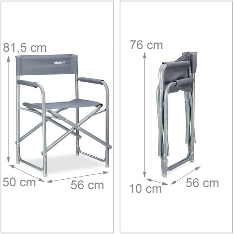  Relaxdays Sedia Da Regista Pieghevole HxLxP: 81,5 X 56 X 50 Cm, Da Campeggio Con Logo Carico Max 120 Kg Acciaio Grigio
