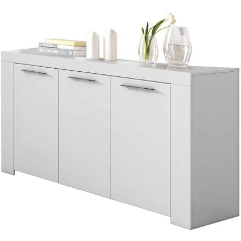  Madia 144x80 Cm Bianco Opaco Con Tre Ante E Tre Ripiani Interni Bianco