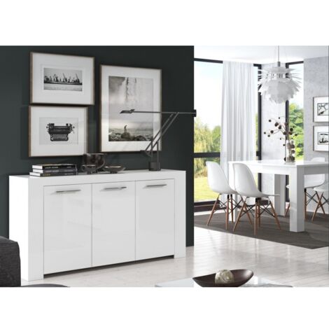  Madia 144x80 Cm Bianco Opaco Con Tre Ante E Tre Ripiani Interni Bianco