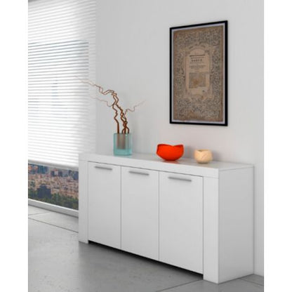  Madia 144x80 Cm Bianco Opaco Con Tre Ante E Tre Ripiani Interni Bianco