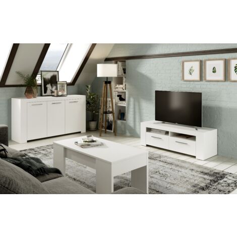  Madia 144x80 Cm Bianco Opaco Con Tre Ante E Tre Ripiani Interni Bianco