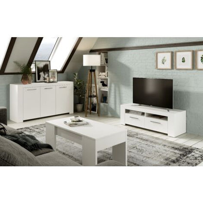 Madia 144x80 Cm Bianco Opaco Con Tre Ante E Tre Ripiani Interni Bianco