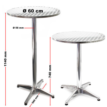  Tavolo Alto Da Bar Rotondo Pieghevole Alluminio Altezza Regolabile 74/114 Cm Ø 60 Cm