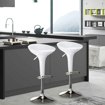  Sgabello Cucina Regolabile In Acciaio E ABS Seduta Girevole Bianco Casa Bar