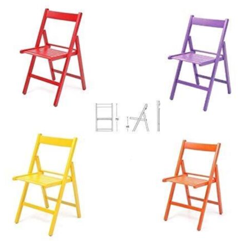  4 Sedie Pieghevoli In Legno Colorate Listellare ROSSO VIOLA GIALLO ARANCIONE