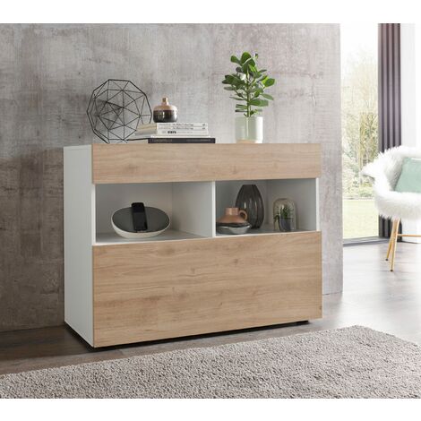  Madia Linea Practical 1 Anta E 1 Cassetto Visione Bianco Lucido E Rovere