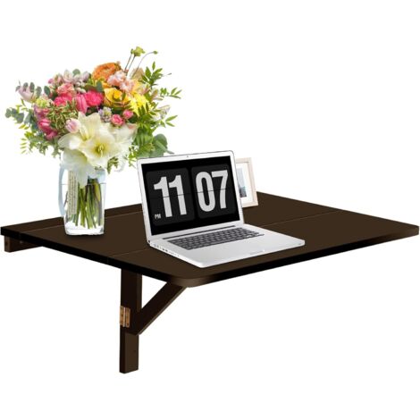  COSTWAY Tavolo Pieghevole A Muro, Tavolino Porta PC Da Parete In Legno, Tavolo A Scomparsa Multifunzionale, Ideale Per Soggiorno, Cucina E Studio, 80 X 60 X 45 Cm (Marrone)