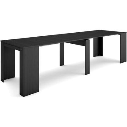  Skraut Home - Tavolo Consolle Da Pranzo E Soggiorno, Rettangolare, Allungabile Fino A 300 Cm In Rovere Moro. Misure Tavolo Chiuso: 90 X 49 X 49 X 75 Cm Di Altezza,fino 14 Persone