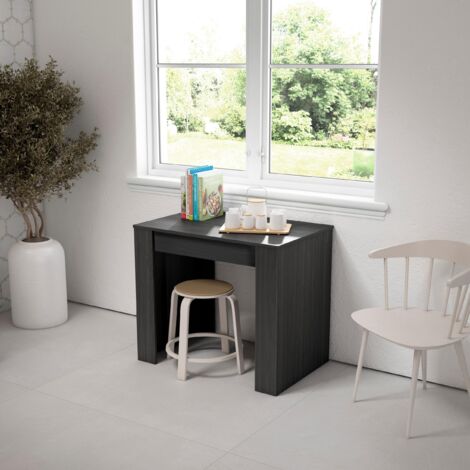  Skraut Home - Tavolo Consolle Da Pranzo E Soggiorno, Rettangolare, Allungabile Fino A 300 Cm In Rovere Moro. Misure Tavolo Chiuso: 90 X 49 X 49 X 75 Cm Di Altezza,fino 14 Persone