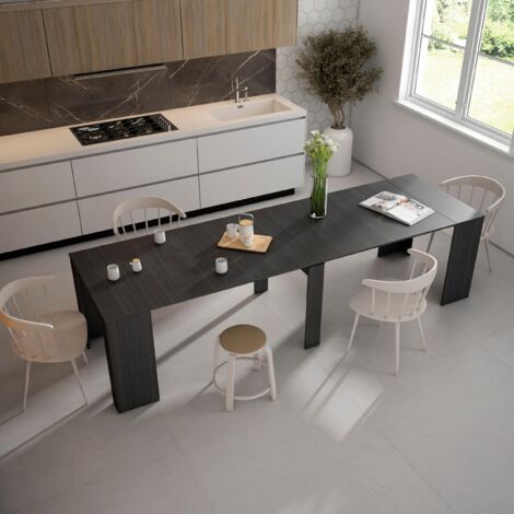  Skraut Home - Tavolo Consolle Da Pranzo E Soggiorno, Rettangolare, Allungabile Fino A 300 Cm In Rovere Moro. Misure Tavolo Chiuso: 90 X 49 X 49 X 75 Cm Di Altezza,fino 14 Persone