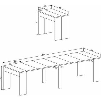 Skraut Home - Tavolo Consolle Da Pranzo E Soggiorno, Rettangolare, Allungabile Fino A 300 Cm In Rovere Moro. Misure Tavolo Chiuso: 90 X 49 X 49 X 75 Cm Di Altezza,fino 14 Persone
