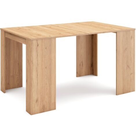  Skraut Home - Tavolo Consolle Per Sala Da Pranzo E Soggiorno, Rettangolare, Allungabile Fino A 140 Cm, Finitura Rovere, Fino A 6 Persone, Dimensioni Chiuso: 90x50x78 Cm.