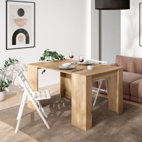  Skraut Home - Tavolo Consolle Per Sala Da Pranzo E Soggiorno, Rettangolare, Allungabile Fino A 140 Cm, Finitura Rovere, Fino A 6 Persone, Dimensioni Chiuso: 90x50x78 Cm.