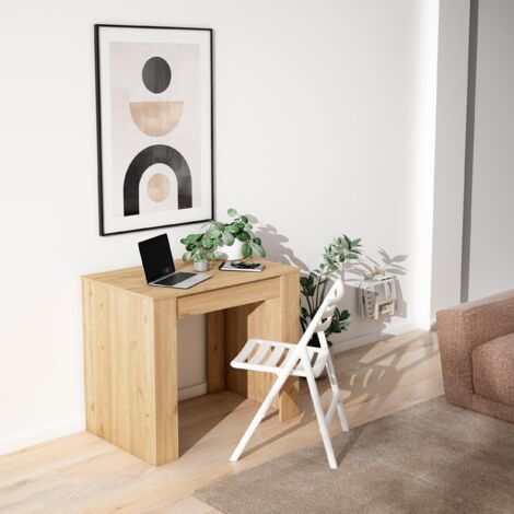  Skraut Home - Tavolo Consolle Per Sala Da Pranzo E Soggiorno, Rettangolare, Allungabile Fino A 140 Cm, Finitura Rovere, Fino A 6 Persone, Dimensioni Chiuso: 90x50x78 Cm.
