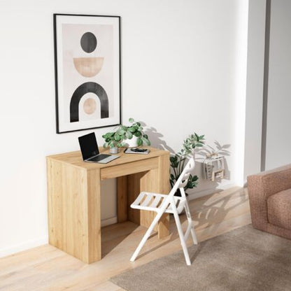  Skraut Home - Tavolo Consolle Per Sala Da Pranzo E Soggiorno, Rettangolare, Allungabile Fino A 140 Cm, Finitura Rovere, Fino A 6 Persone, Dimensioni Chiuso: 90x50x78 Cm.