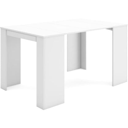  Skraut Home - Tavolo Consolle Per Sala Da Pranzo E Soggiorno, Rettangolare, Allungabile Fino A 140 Cm, Colore Bianco Opaco, Fino A 6 Persone, Dimensioni Chiuso: 90x50x75 Cm.