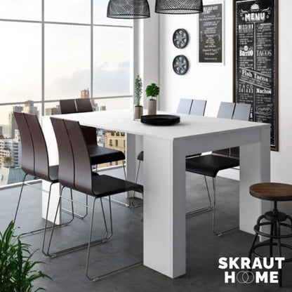 Skraut Home - Tavolo Consolle Per Sala Da Pranzo E Soggiorno, Rettangolare, Allungabile Fino A 140 Cm, Colore Bianco Opaco, Fino A 6 Persone, Dimensioni Chiuso: 90x50x75 Cm.