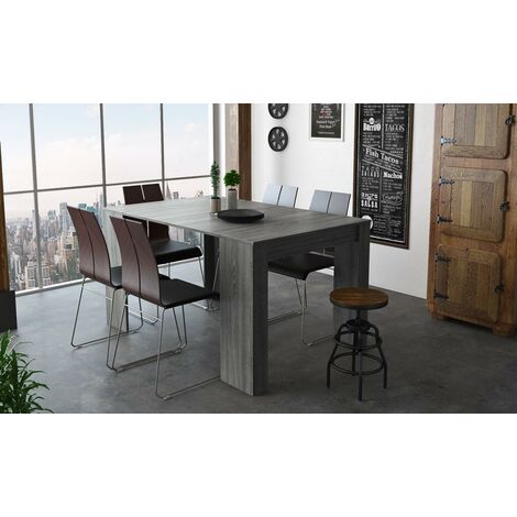  Skraut Home - Tavolo Consolle Per Sala Da Pranzo E Soggiorno, Rettangolare, Allungabile Fino A 140 Cm, Colore Grigio, Fino A 6 Persone, Dimensioni Chiuso: 90x50x78 Cm.